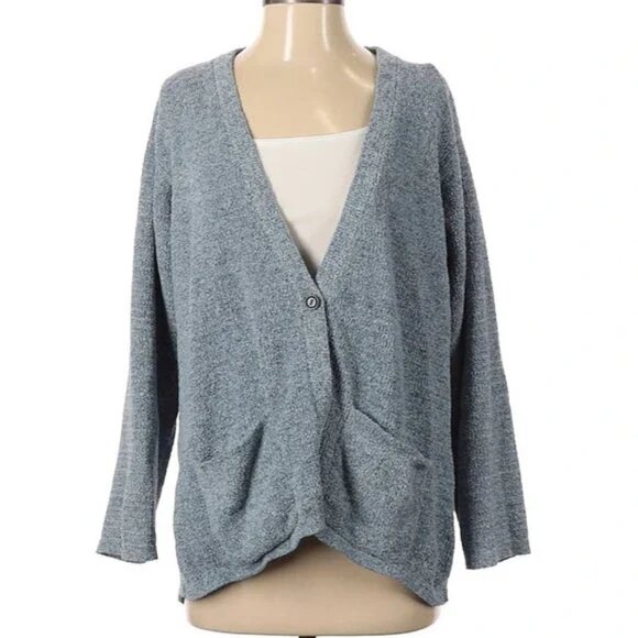 Pure J Jill One Button Oversized Boxy Cardigan Blue/gray Soft Fuzzy Fleece XL - Picture 8 of 8